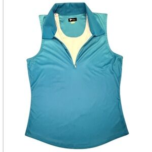 Greg Norman Collection Blue/Green Ombré Sleeveless Collared Golf Top Large